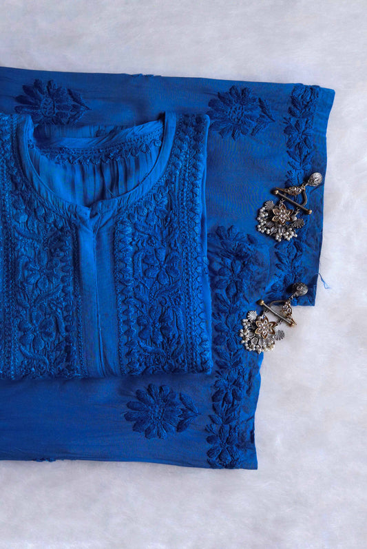 AVANI ROYAL BLUE RAYON KURTA PANT SET