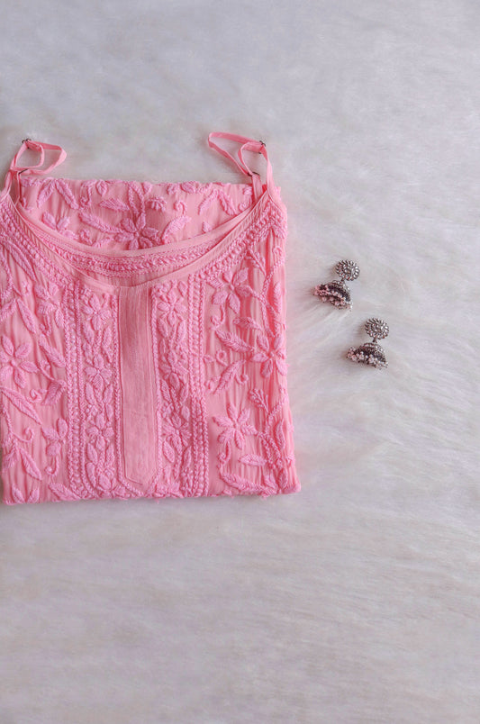 RYANI BABY PINK VISCOSE STRAPPY KURTA