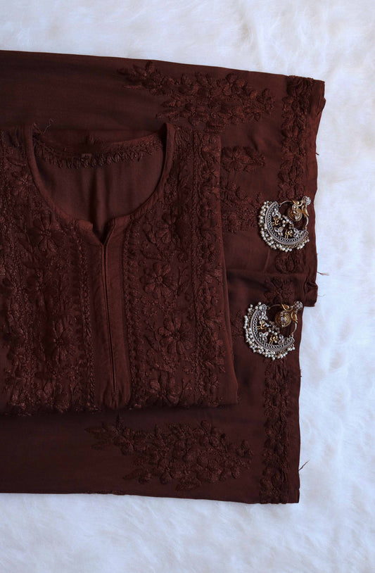 HEENA CHOCOLATE BROWN RAYON KURTA PANT SET