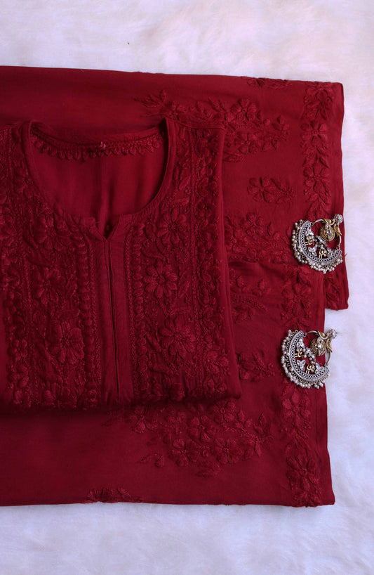 HEENA MAROON RAYON KURTA PANT SET