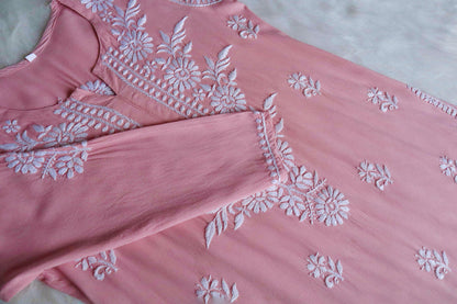 GUL ROSE PINK RAYON KURTA PANT SET