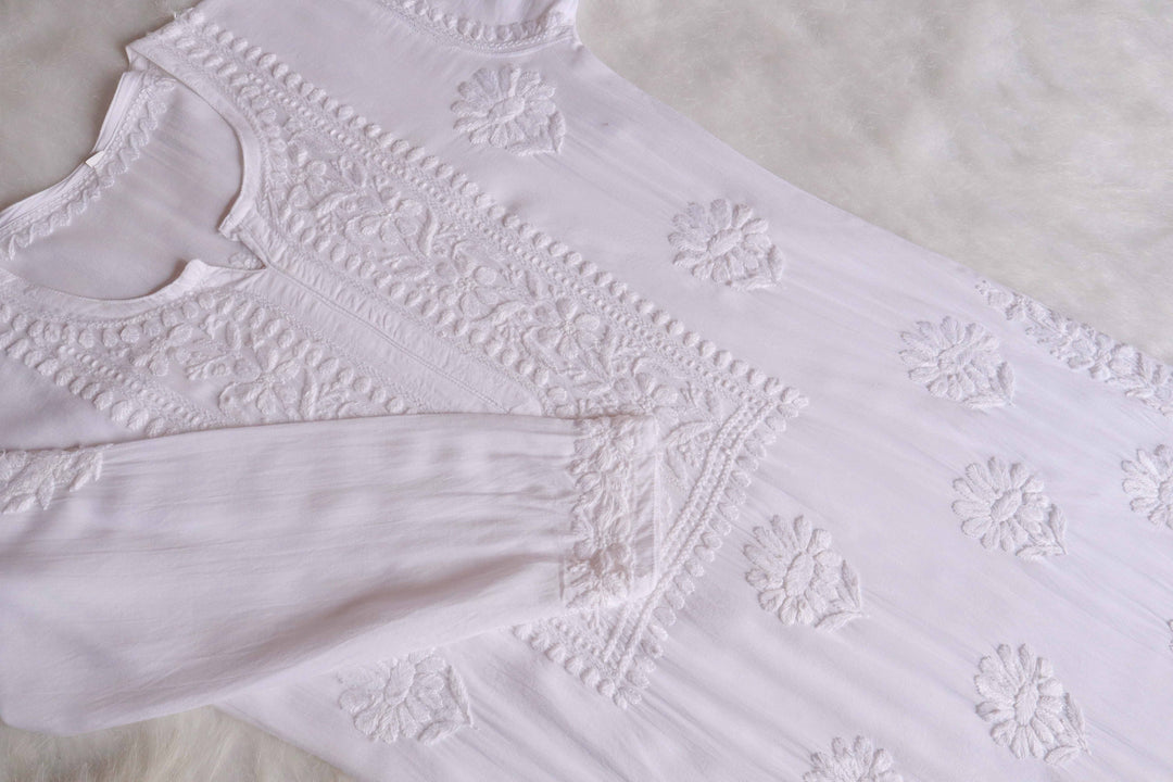 AVANI WHITE RAYON KURTA PANT SET