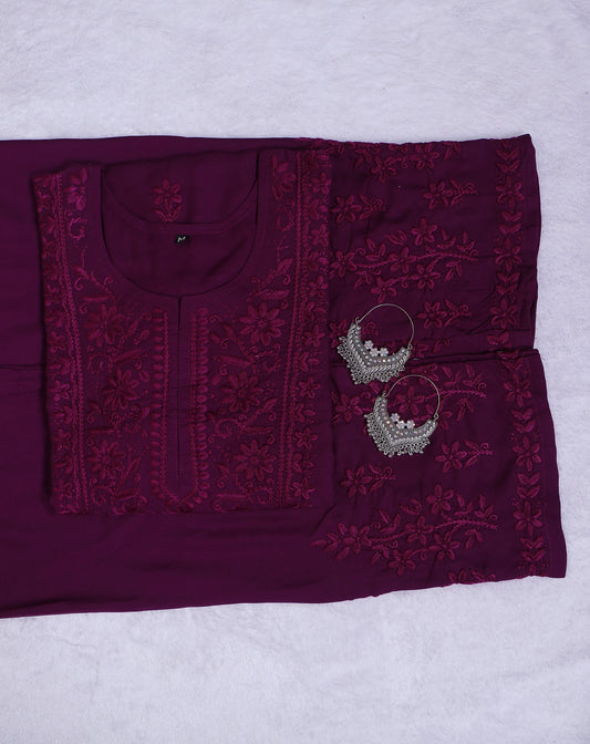 HEENA PURPLE  RAYON KURTA PANT SET