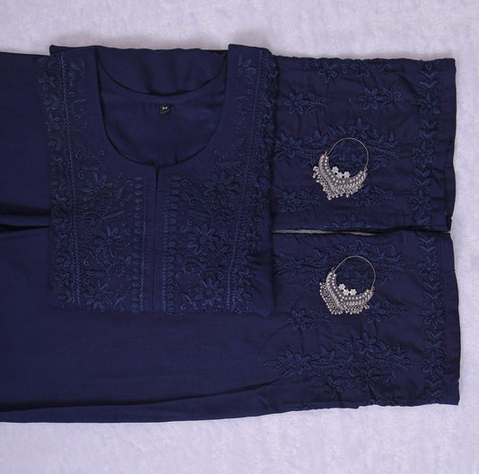 HEENA BLUE RAYON KURTA PANT SET