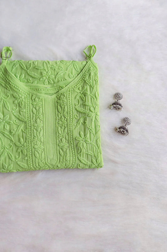 RYANI LIME GREEN VISCOSE STRAPPY KURTA