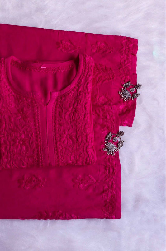 HEENA RANI PINK RAYON KURTA PANT SET